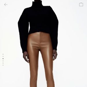 Brown faux leather pants from Zara
